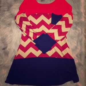 Red crem and navy blue dress